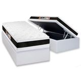 Cama Box Baú Solteiro: Colchão Black E White Air Double Face + Base Crc Courano White(88x188)