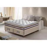 Conjunto Cama Box Queen De Molas Ensacadas D33 Com Pillow Top Cama Inbox Select 158x198x71 Bege