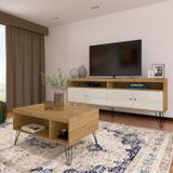 Sala De Estar Completa Com Rack E Mesa De Centro Liberty Carvalho/off White