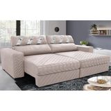 Sofá Retrátil E Reclinável 2,95m Molas Ensacada Cama Inbox Silver Style Thermogel Linho Bege Claro