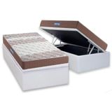 Cama Box Baú Solteiro: Colchão Ep Guarda Costas Próintense Double Face + Base Crc Courano White