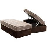 Cama Box Baú Solteiro: Colchão Espuma Paropas D33 Ep Confort Ultra Firme + Base Crc Suede Brown