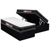 Cama Box Baú Solteiro: Colchão Black E White Air Euro Pillow + Base Crc Suede Black(88x188)