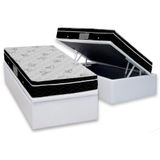 Cama Box Baú Solteiro: Colchão Molas Bonnel Ortobom Nanolastic Physical + Base Crc Courano White