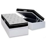 Cama Box Baú Solteiro: Colchão Molas Bonnel Ortobom Nanolastic Physical + Base Crc Courano White