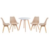 Mesa De Jantar Redonda 70 Cm Branco + 4 Cadeiras Leda Nude Mesa Branco Com Cadeiras Nude