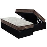 Cama Box Baú Solteiro: Colchão Guarda Costas Extra Firme + Base Crc Suede Black(88x188)