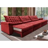 Sofá Retrátil E Reclinável 3,85m Molas Ensacadas Cama Inbox Big Space Com Bordado Velusoft Vermelho