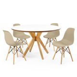 Conjunto Mesa De Jantar Redonda Marci Premium Branca 120cm Com 4 Cadeiras Eames Eiffel - Nude