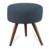 Puff Cama Inbox Hilda Redondo Com Pés Em Madeira Maciça Tecido Suede Azul