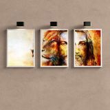Kit 3 Quadros Decorativos Jesus E Leão 24x18cm - Branco