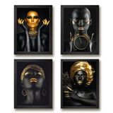 Kit 4 Quadros Mulheres Preto/dourado 45x34cm - Madeira