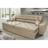 Sofá Austin 2,22m Retrátil, Reclinável Com Molas No Assento E Almofadas, Suede Bege Cama Inbox