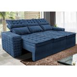 Sofá 3 Lugares Retrátil E Reclinável Cama Inbox Senses 2,00m Velusoft Azul