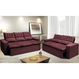 Conjunto De Sofá 3 E 2 Lugares Retrátil E Reclinável Cama Inbox Slim 2,00x1,50m Velusoft Vinho