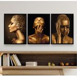Kit 3 Quadros Decorativos Mulheres Douradas 45x34cm