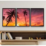 Kit 3 Quadros Decorativos Praia 45x34cm - Vidro E Preta