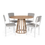 Mesa De Jantar Redonda Gabi Jade Com 4 Cadeiras Estofadas Ella Branco/cinza Claro