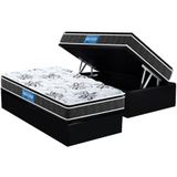 Cama Box Baú Solteiro: Colchão Premium Multi Firme Pillow Top+ Base Crc Suede Black