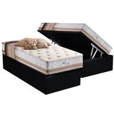 Cama Box Baú Solteiro: Colchão Molas Herval Maxspring Spain + Base Crc Suede Black(88x188)