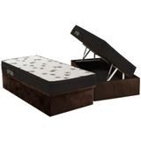 Cama Box Baú Solteiro: Colchão Ortobom Ligh Saúde Ortopillow + Base Crc Suede Brown(88x188)