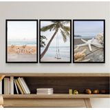 Kit 3 Quadros Decorativos Praia 33x24cm | Moldura Branca