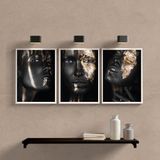 Kit 3 Quadros Sala Mulher Black Gold 45x34cm - Madeira Preta