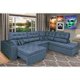 Sofa De Canto Retrátil E Reclinável Com Molas Cama Inbox Platinum 3,00x2,36 Tecido Suede Azul