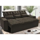 Sofá 3 Lugares Retrátil E Reclinável 2,00m Cama Inbox Smal Com Bordado Pantográfico Suede Café