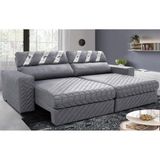 Sofá Retrátil E Reclinável 2,35m Molas Ensacada Cama Inbox Silver Style Thermogel Linho Cinza Claro