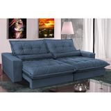 Sofa Retrátil E Reclinável 2,32m Com Molas Ensacadas Cama Inbox Soft Tecido Suede Azul