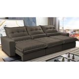 Sofá Retrátil E Reclinável 4,12m Com Molas Ensacadas Cama Inbox Soft Tecido Suede Velusoft Café