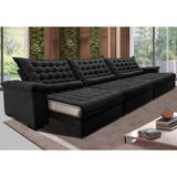 Sofá Retrátil E Reclinável 3,55m Molas Ensacadas Cama Inbox Big Space Com Bordado 3d Velusoft Preto