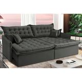 Sofá Sem Caixa Retrátil Reclinável 2,35m Cama Inbox Versátil Com Pillow Top E Molas Velusoft Cinza