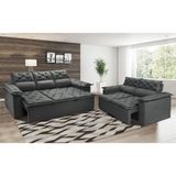 Conjunto De Sofá 3 E 2 Lugares Retrátil E Reclinável Cama Inbox Compact 2,00x1,50m Velusoft Cinza