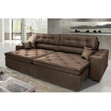 Sofá Austin 2,42m Retrátil, Reclinável Com Molas No Assento E Almofadas, Suede Café Cama Inbox