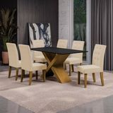 Mesa De Jantar Dobuê Dubai Light 160x90 Com 6 Cadeiras Estofadas