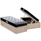 Cama Box Baú Solteiro: Colchão Ep Firmepedic Prodormir Tech1500 Double Face + Base Crc Suede Clean