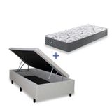 Cama Box Com Baú Solteiro 88x188 + Colchão Adapto Molas Ensacadas Ecoflex Courino Linho