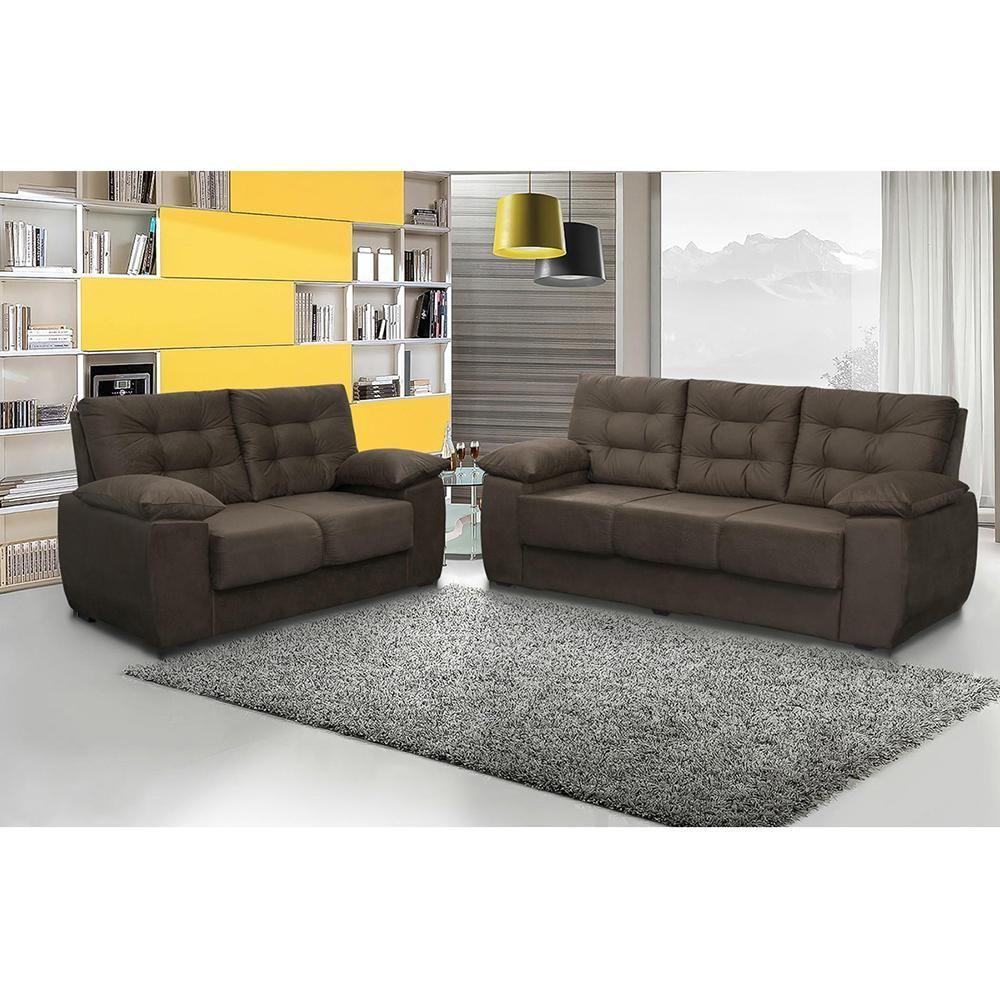 Conjunto De Sofá Luxemburgo 3 E 2 Lugares Tecido Suede Liso Café - Moveis Marfim