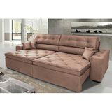 Sofá Austin 2,22m Retrátil, Reclinável Com Molas No Assento E Almofadas, Suede Castor Cama Inbox