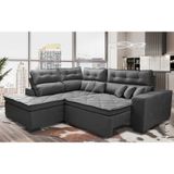 Sofá De Canto 2,60x2,36m Retrátil E Reclinável Com Molas Cama Inbox Platinum Esquerdo Suede Cinza