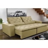 Sofá Magnum 2,42m Retrátil, Reclinável Com Molas E Almofadas Lombar Tecido Suede Velusoft Bege