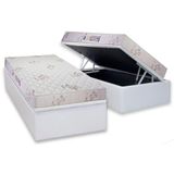 Cama Box Baú Solteiro: Colchão Luckspuma Supreme Floral Pró Saúde Duplo + Base Crc Courano White