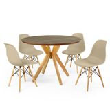 Conjunto Mesa De Jantar Redonda Marci Premium Natural 100cm Com 4 Cadeiras Eames Eiffel - Nude