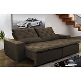 Sofá Magnum 2,82m Retrátil, Reclinável Com Molas E Almofadas Lombar Tecido Suede Velusoft Café