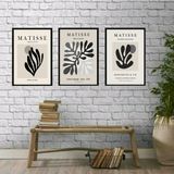 Kit 3 Quadros Decorativos Folhas Matisse 45x34cm - Com Vidro