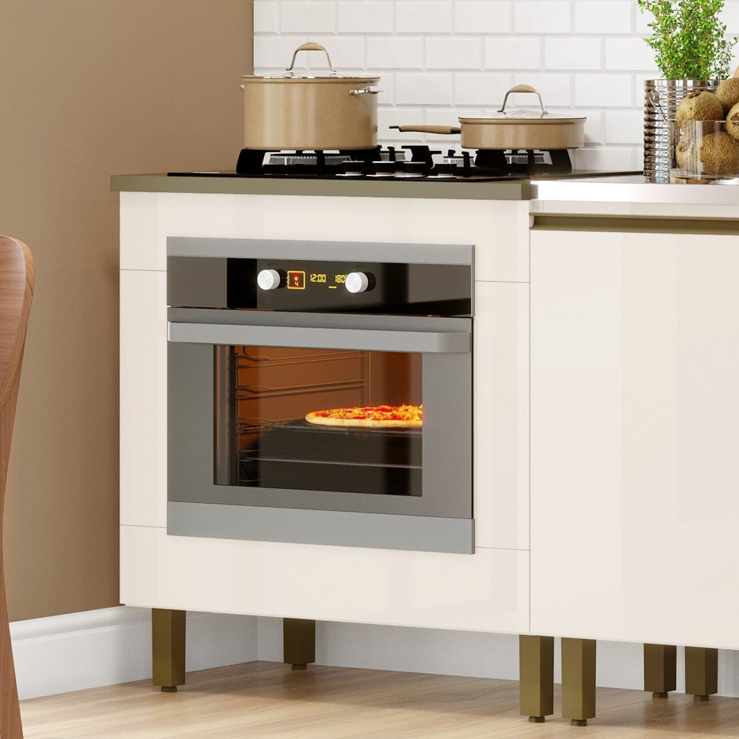 Balcão Forno De Embutir Com Tampo Cooktop 100% Mdf Aurora Espresso Móveis Duna/off White