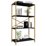 Estante Livreiro Steel 90cm Estilo Industrial Com Pés Em Aço Dourado/preto Dourado/preto