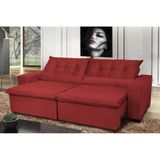 Sofá Montenegro 3,12 Mts Retrátil, Reclinável Com Molas E 2 Almofadas Lombar Tecido Suede Vermelho